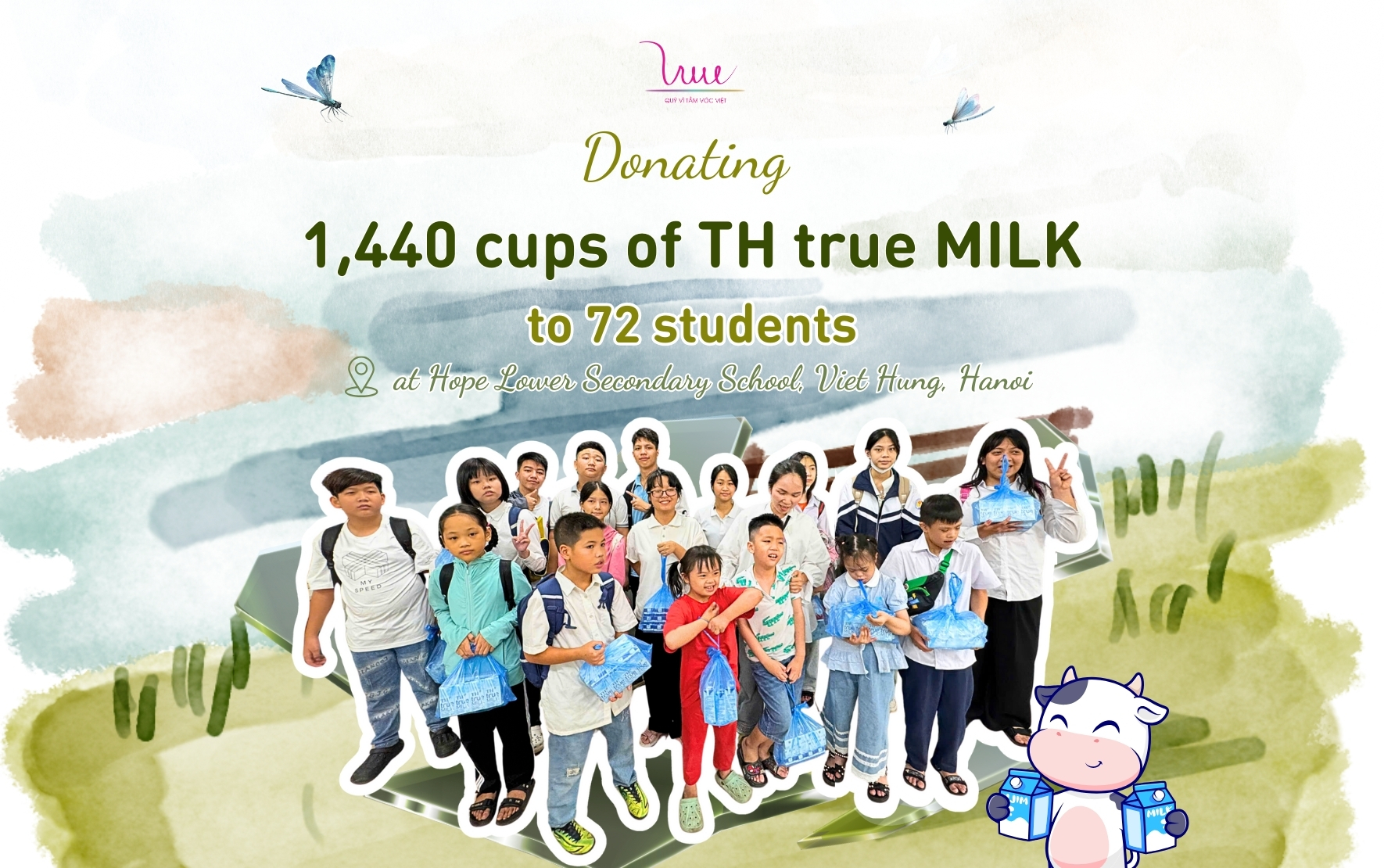 1,440 glasses of TH true MILK delivered to 72 students at Hy Vong Middle School